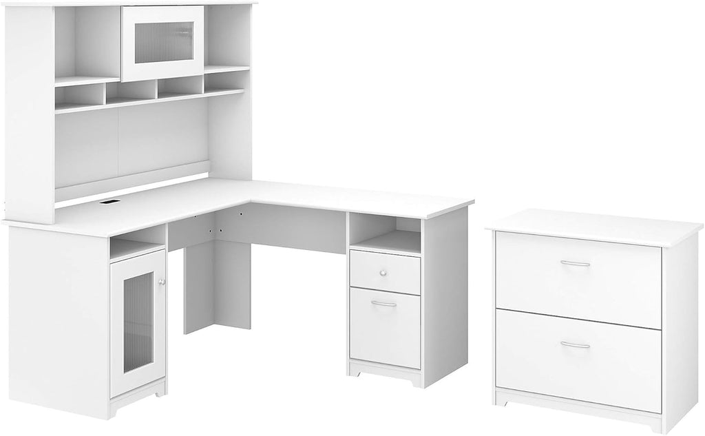 L Shaped Desk with Hutch and Lateral File Cabinet Q657