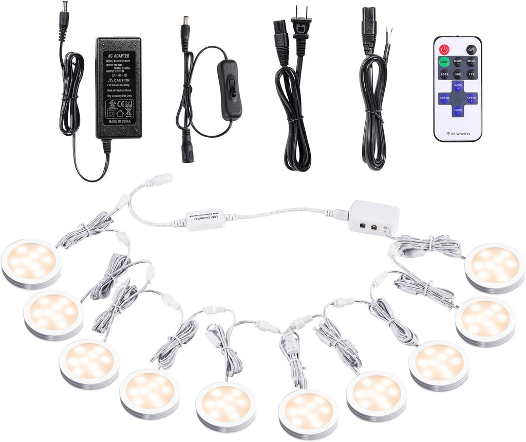 Under Cabinet LED Puck Lights with Wireless RF Remote Control, Hardwired & Wall Plug in, Daylight White, Pack of 2 U2670