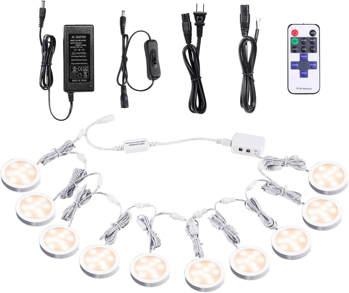 Under Cabinet LED Puck Lights with Wireless RF Remote Control, Hardwired & Wall Plug in, Daylight White, Pack of 2 U2670