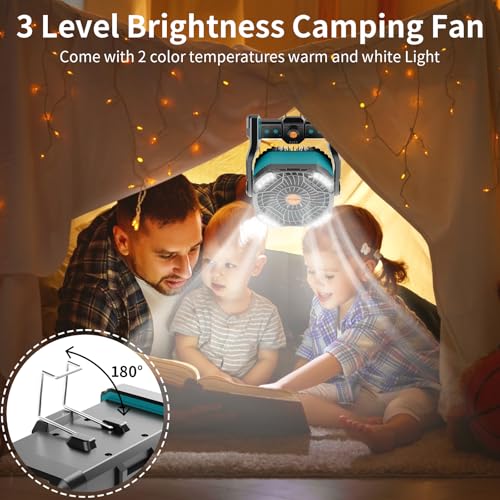 20000mAh Camping Fan with LED Lantern USB Rechargeable 4 Speeds Black E9859