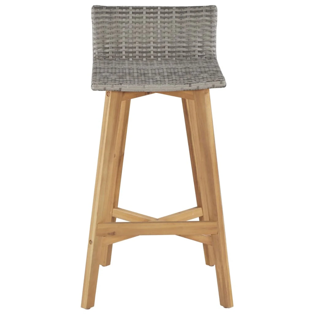Set of 2 Poly Rattan Bar Stools with Acacia Wood Frame B9026
