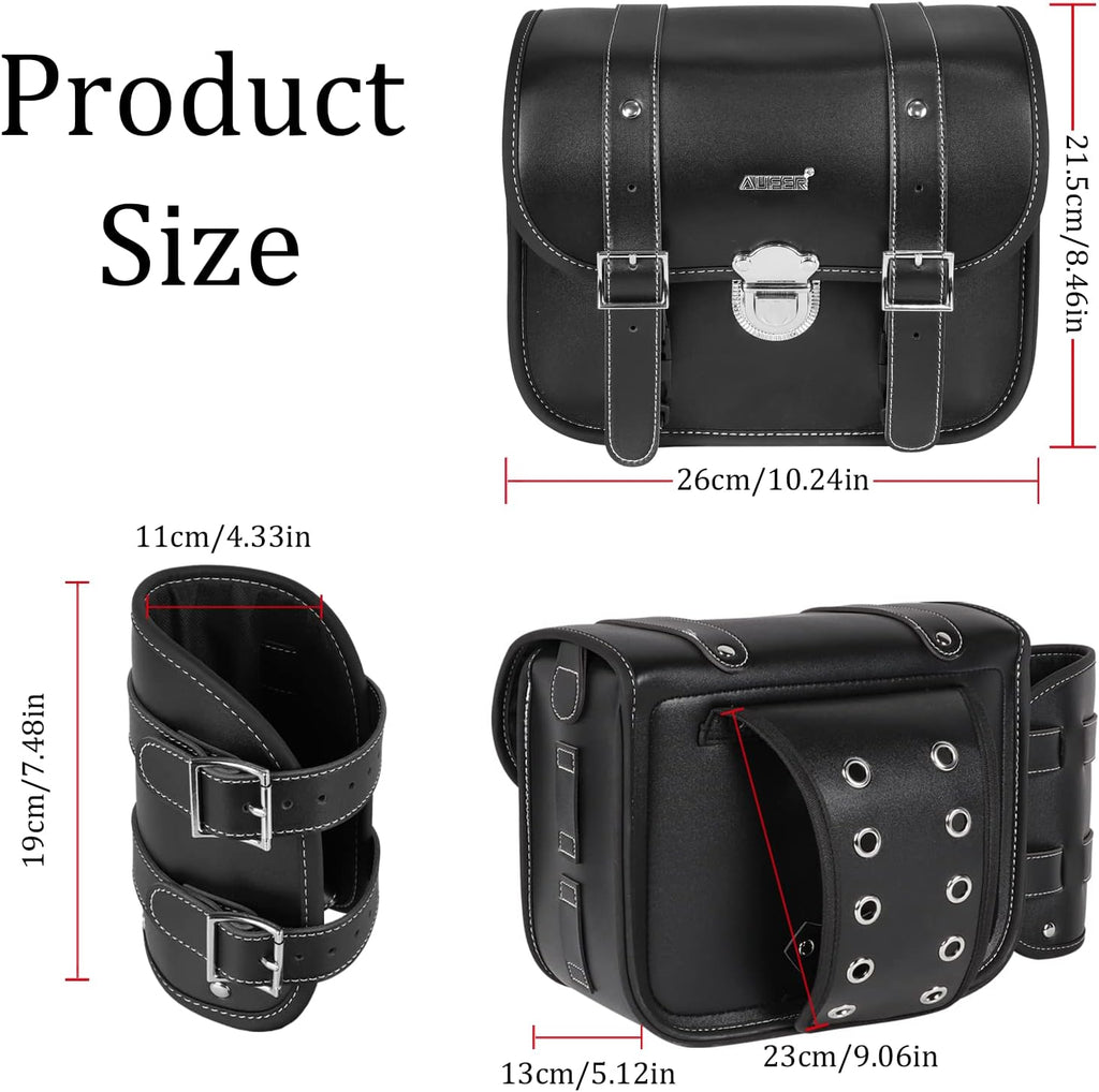 2 Pack Black Synthetic Leather Lockable Motorcycle Saddlebags K645952