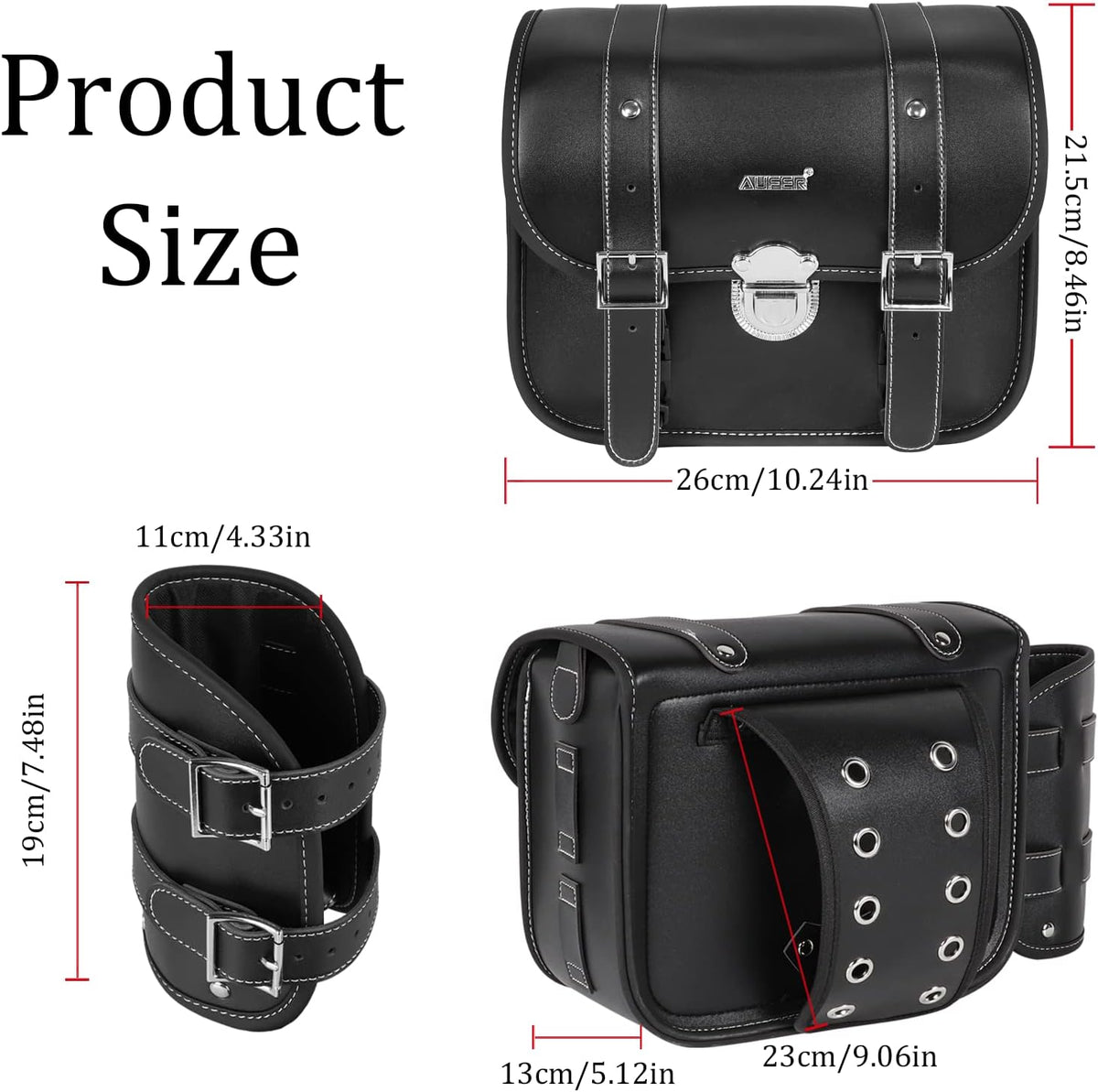 2 Pack Black Synthetic Leather Lockable Motorcycle Saddlebags K645952