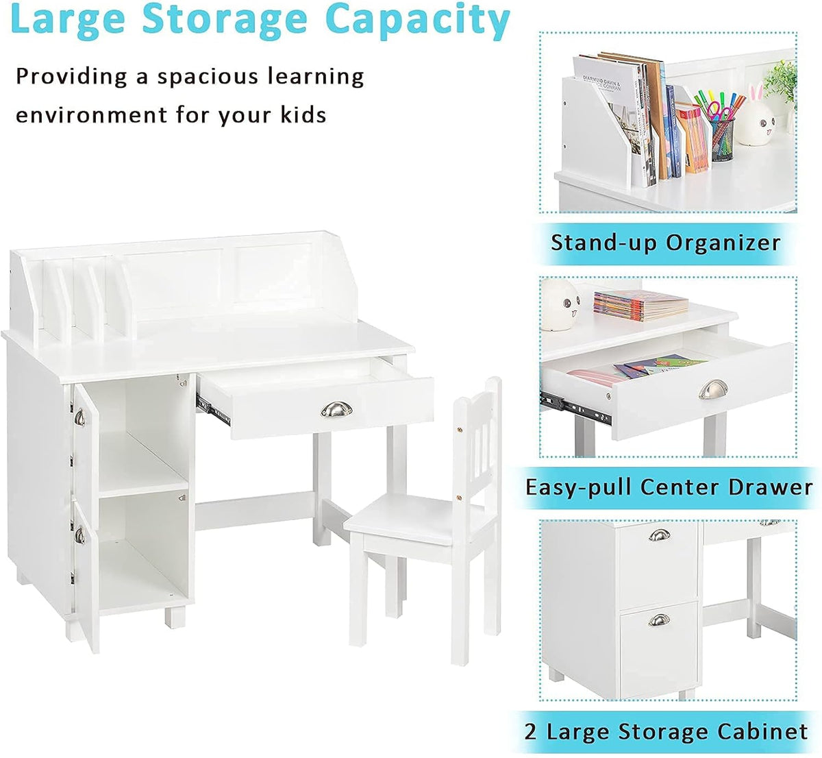Kids Desk and Chair Set with Hutch and Storage G403