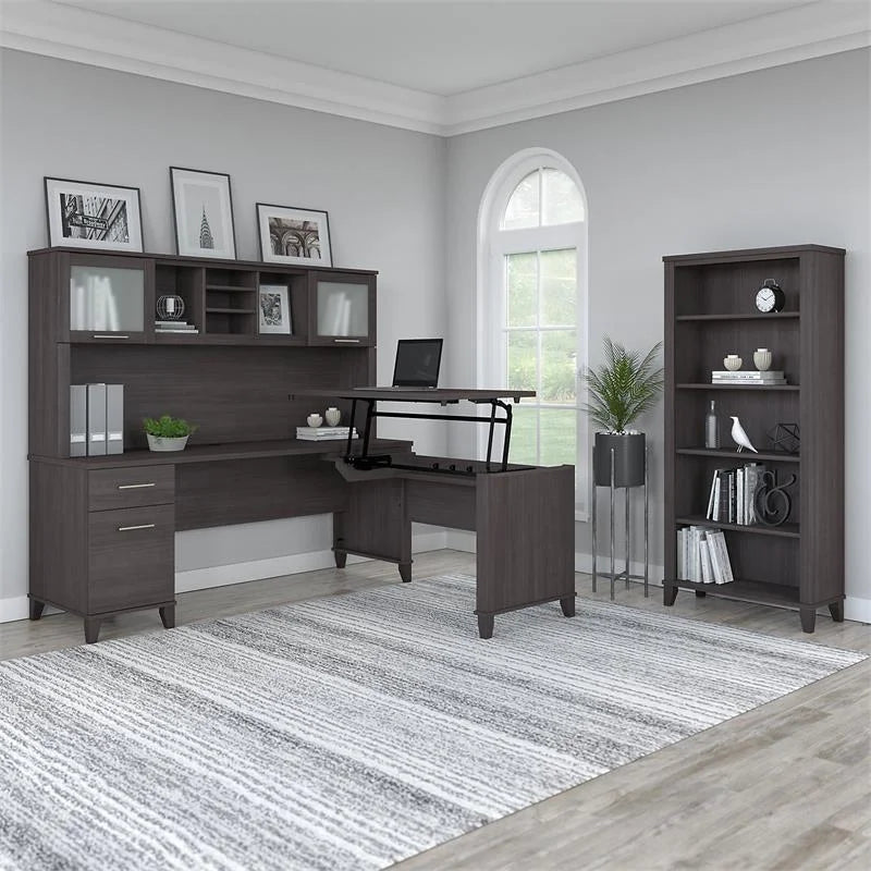 Sit to Stand Desk Set with Bookcase L39459
