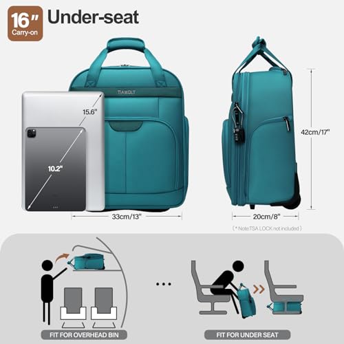 Teal Green 16-Inch Underseat Carry on Luggage With Wheels G7712