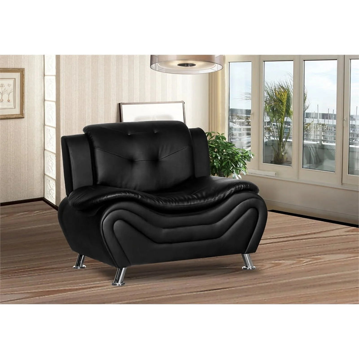 Black Faux Leather Loveseat and Club Chair 2-Piece Set Z3303