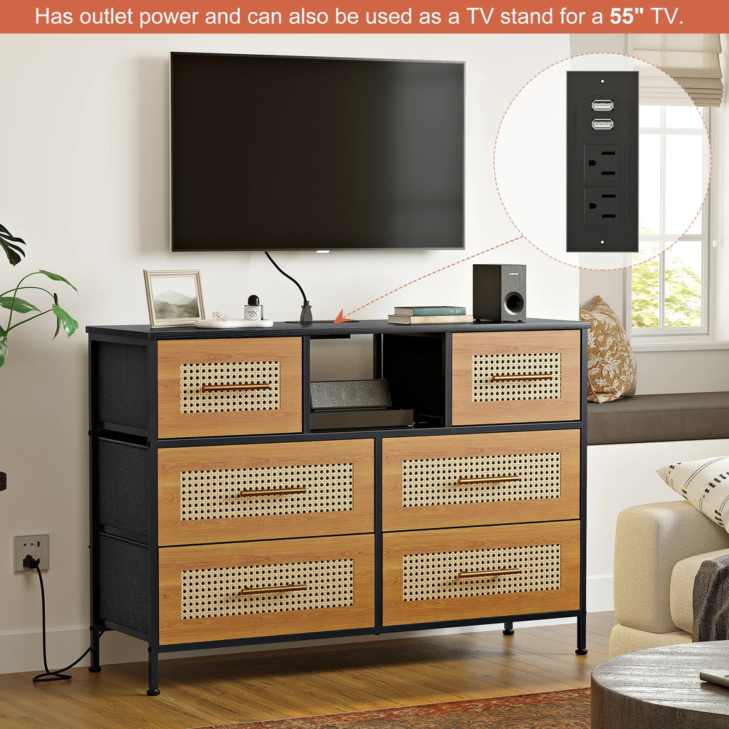 Rattan 6 Drawer Dresser D1212