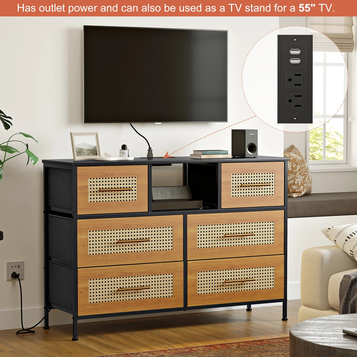 Rattan 6 Drawer Dresser D1212
