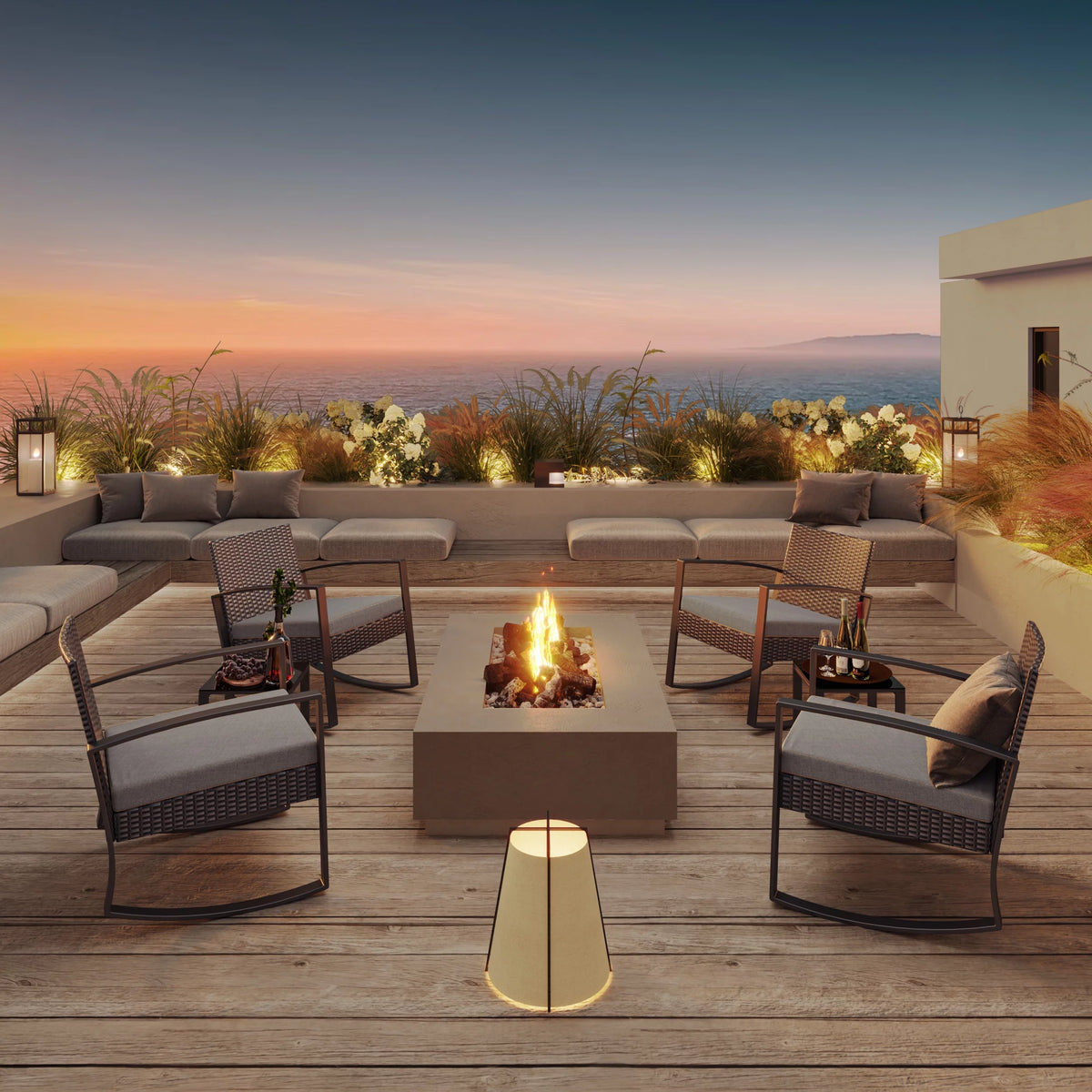 3 Pieces Wicker Patio Set with Glass Table Grey Cushion V3677