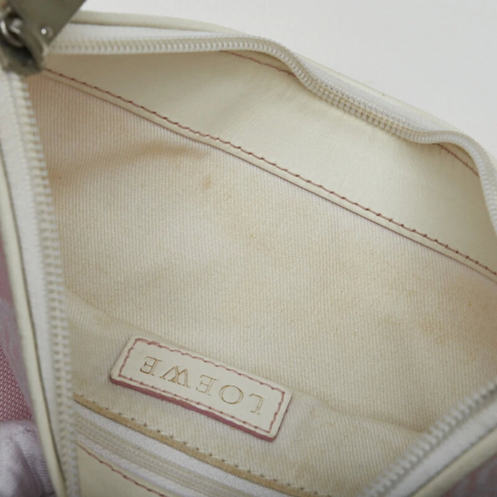 Pre-Owned Pink White Canvas Leather Shoulder Bag N370975