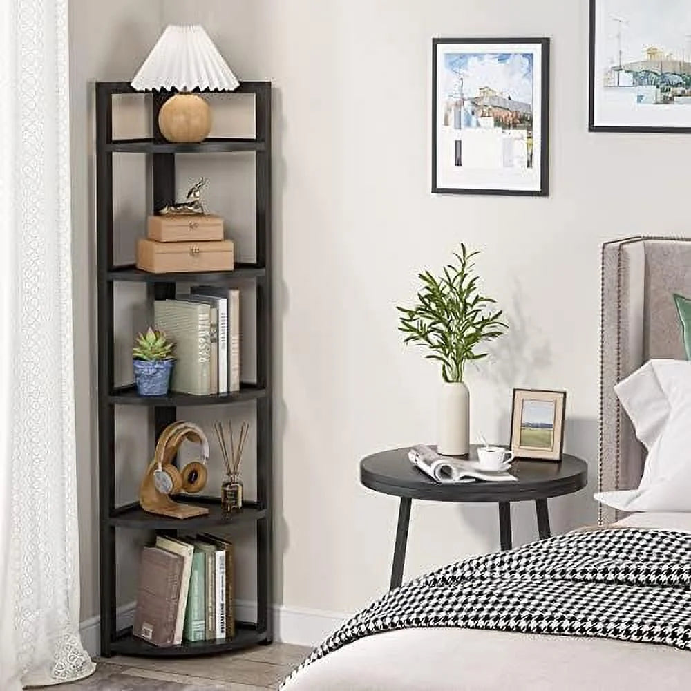 6 Tier 70.9 Inch Tall Corner Bookshelf Black I752597
