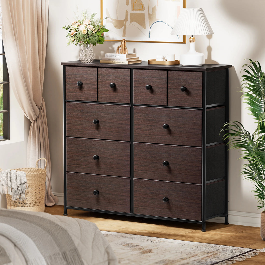 Dark Brown 10 Drawer Fabric Dresser O1971
