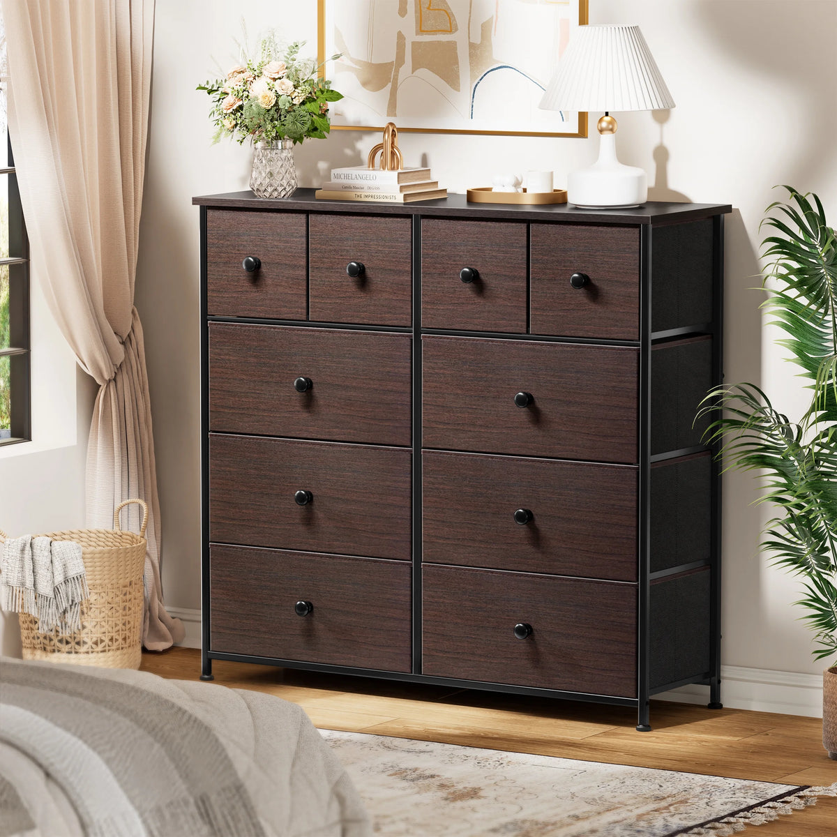 Dark Brown 10 Drawer Fabric Dresser O1971