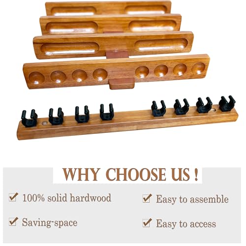 Wall-Mounted Hardwood Pool Stick Holder for 8-Cue Storage A936184