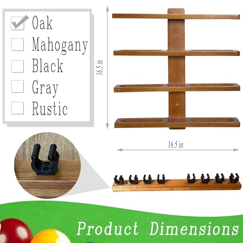 Wall-Mounted Hardwood Pool Stick Holder for 8-Cue Storage A936184