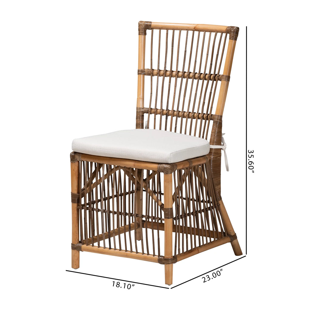 White Fabric and Natural Brown Rattan Dining Chair R89063
