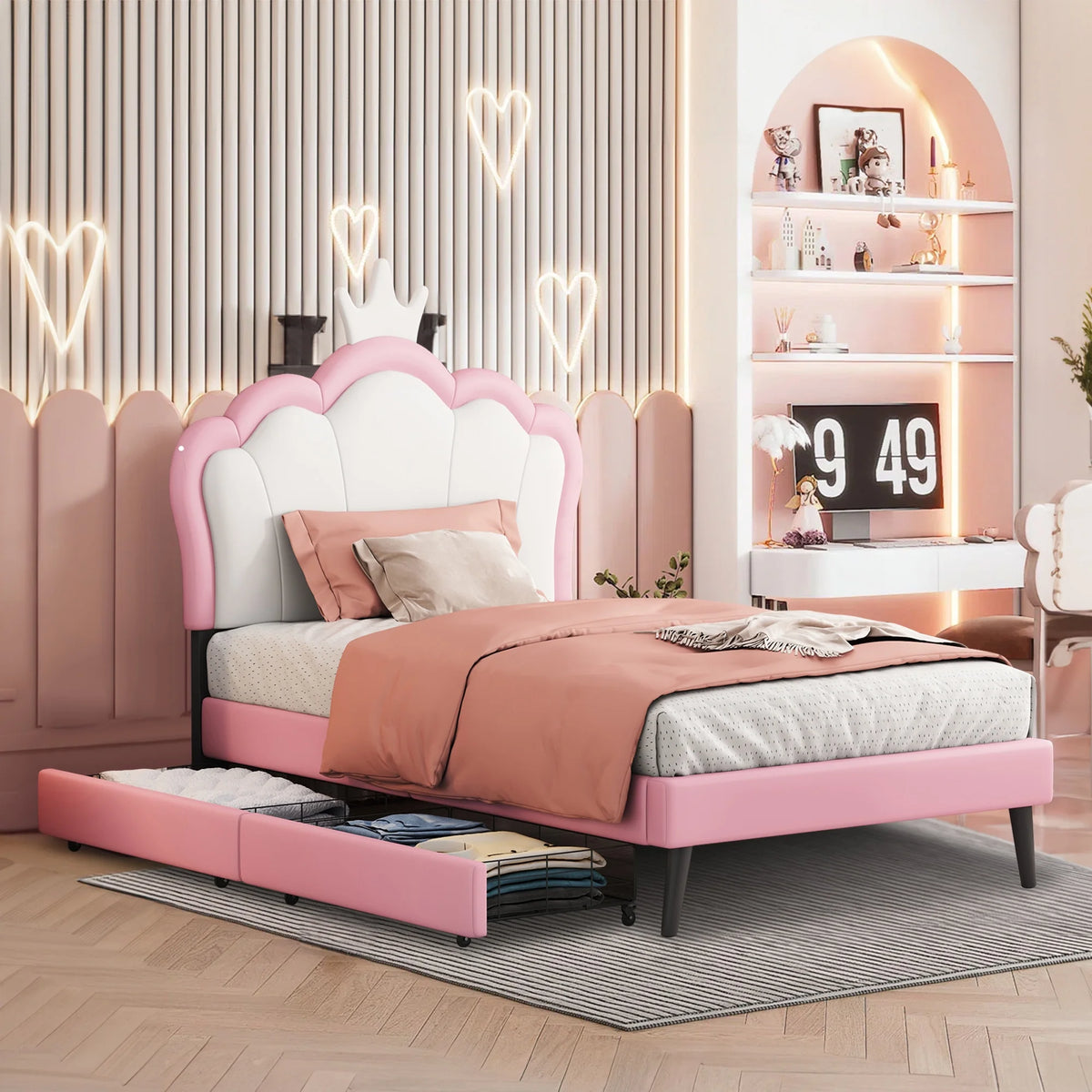 White PU Twin Platform Bed T604769
