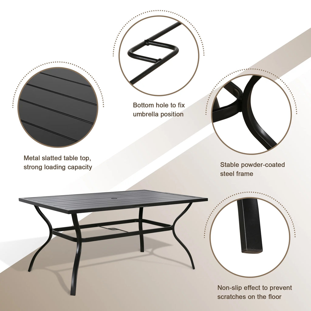6-Person Metal Rattan Patio Dining Set with Umbrella Hole Y8335