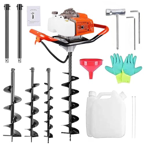 72cc Gas Powered Earth Auger with Three Drill Bit 4" 6" 8" and Three Extension Rods 8" 12" 20" X227