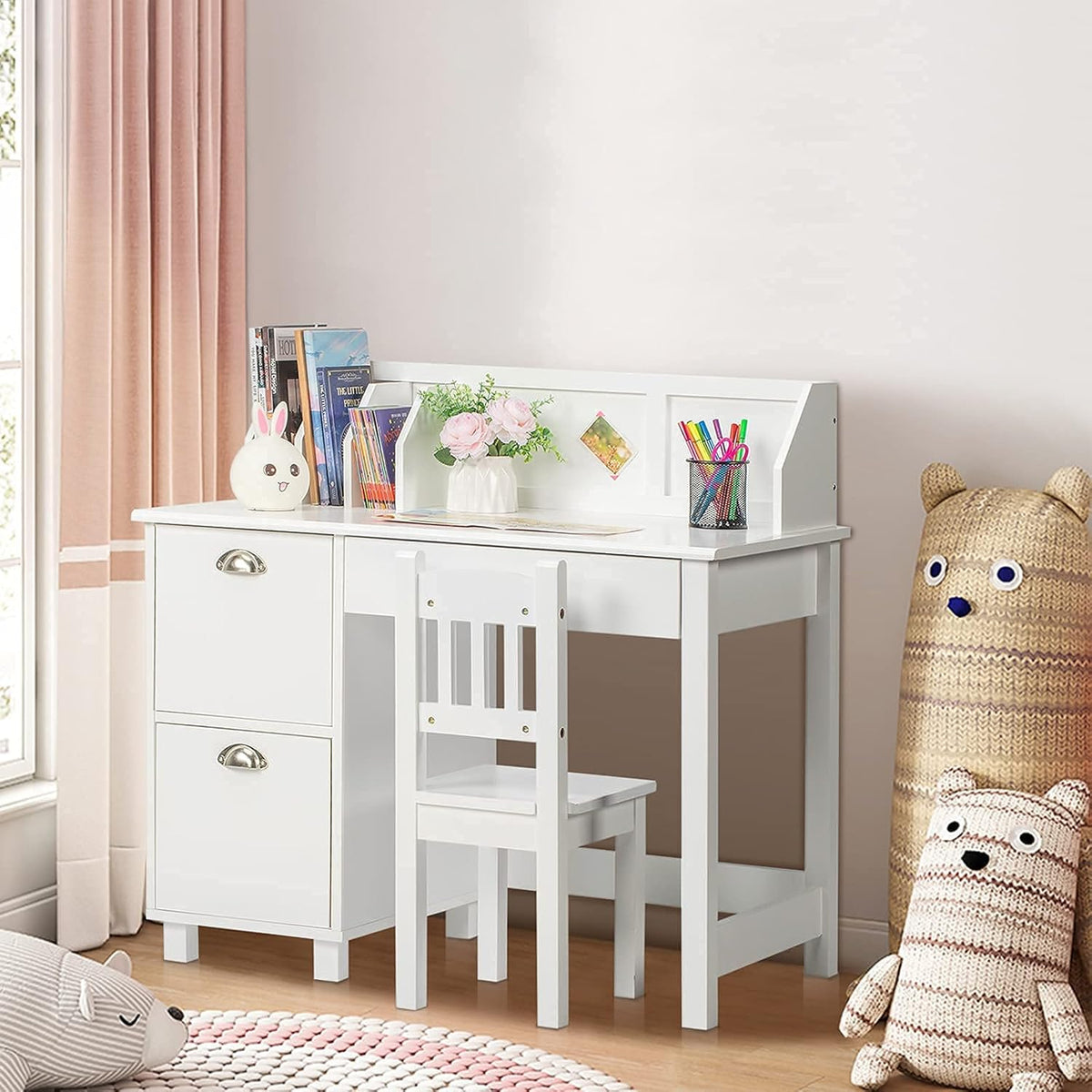 Kids Desk and Chair Set with Hutch and Storage G403