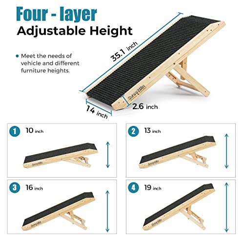 Wooden Folding Pet Ramp with Non Slip Carpet Surface, 4 Levels Height Adjustable Up to 110Lbs E123