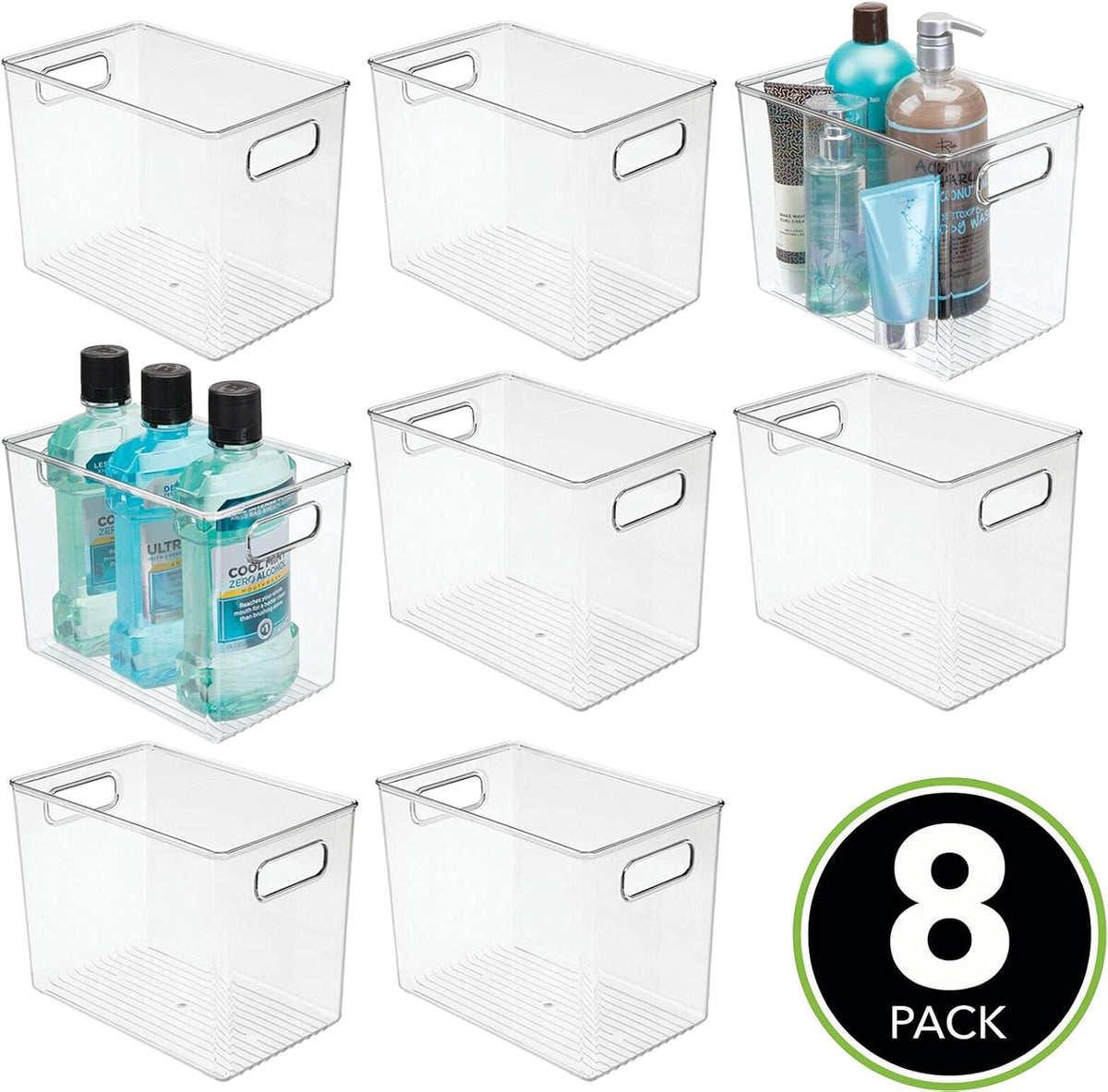 Clear 8 Pack Plastic Storage Organizer Bin Basket with Handle N2012