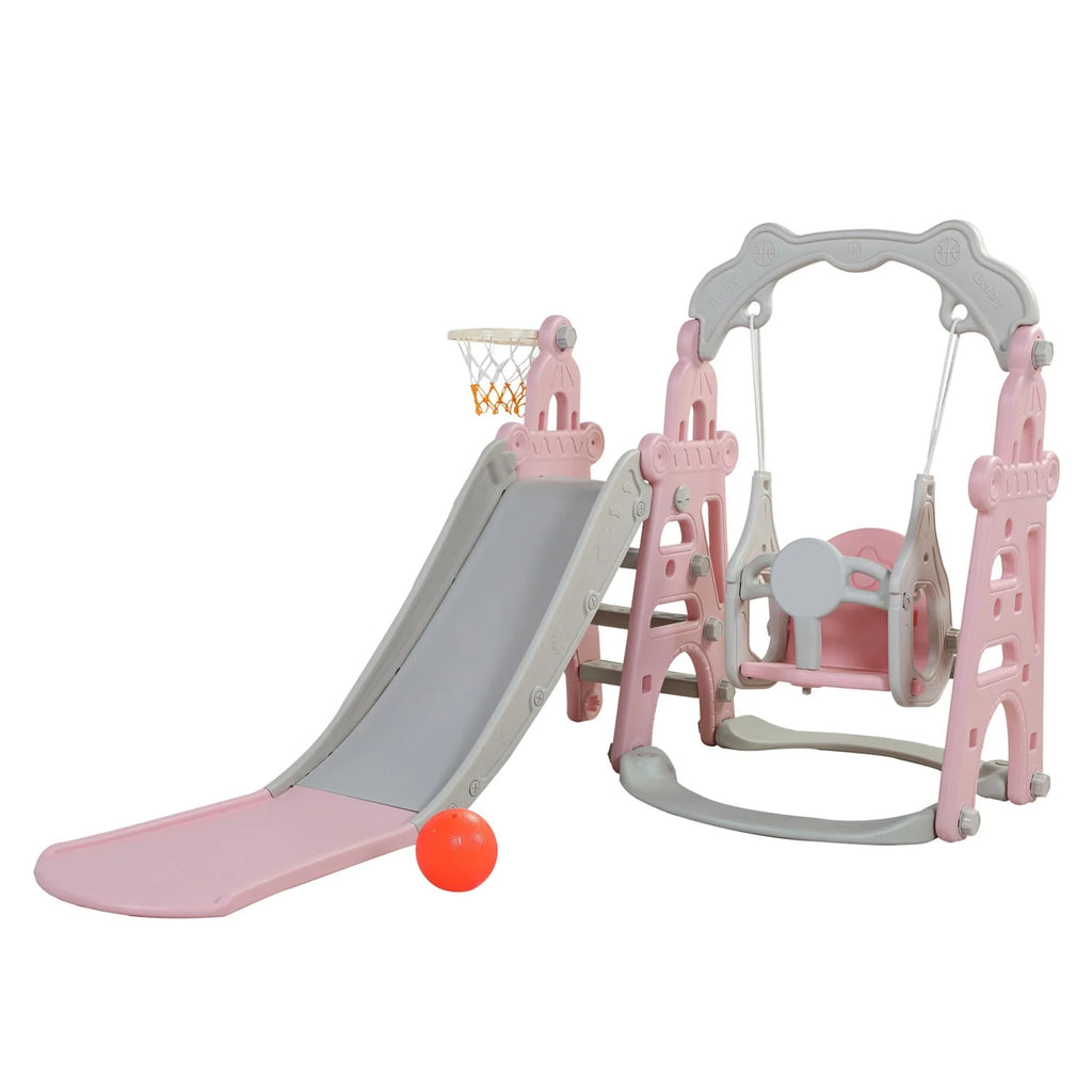 3 in 1 Kids Slide and Swing Set with Basketball Hoops T6429