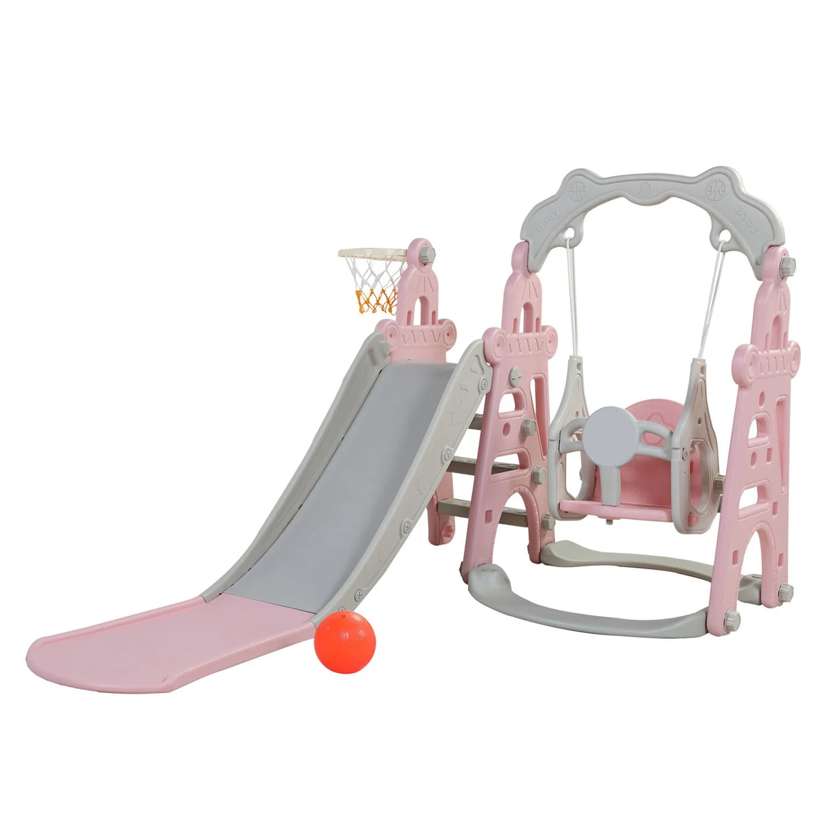3 in 1 Kids Slide and Swing Set with Basketball Hoops T6429