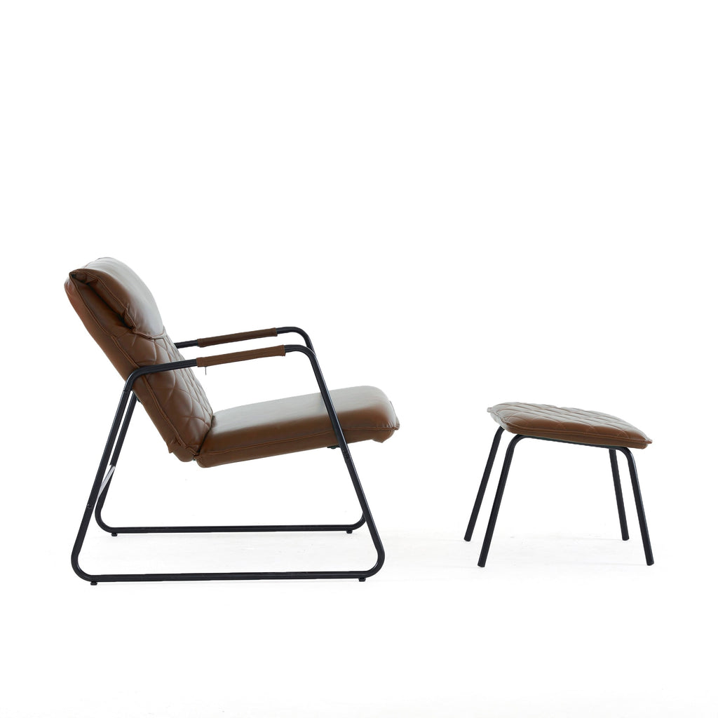 Dark Brown Accent Chair and Ottoman Set Q742