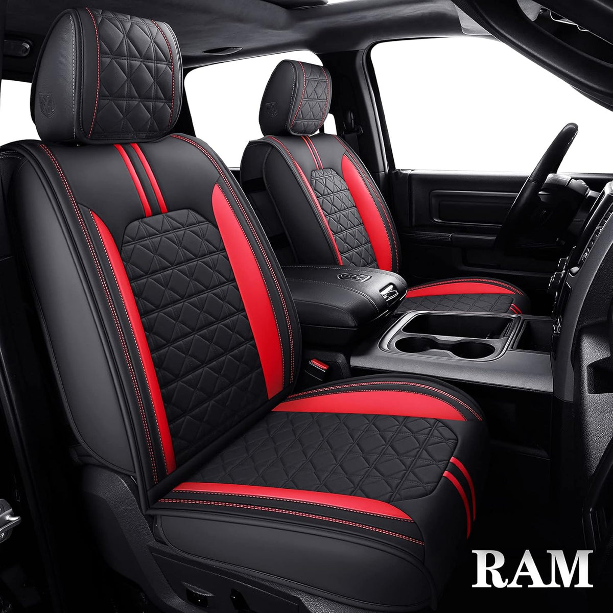 Black-White Waterproof Faux Leather Front Seat Covers P62773