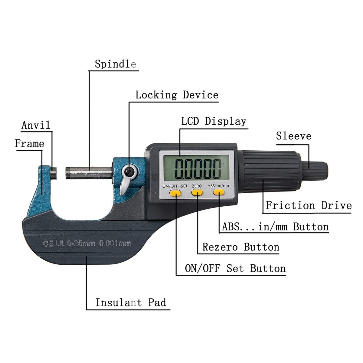 Digital Electronic Display Micrometer 0-1 / 0-25mm Gauge 0.00004 / 0.001mm Thickness Measuring Tools T188