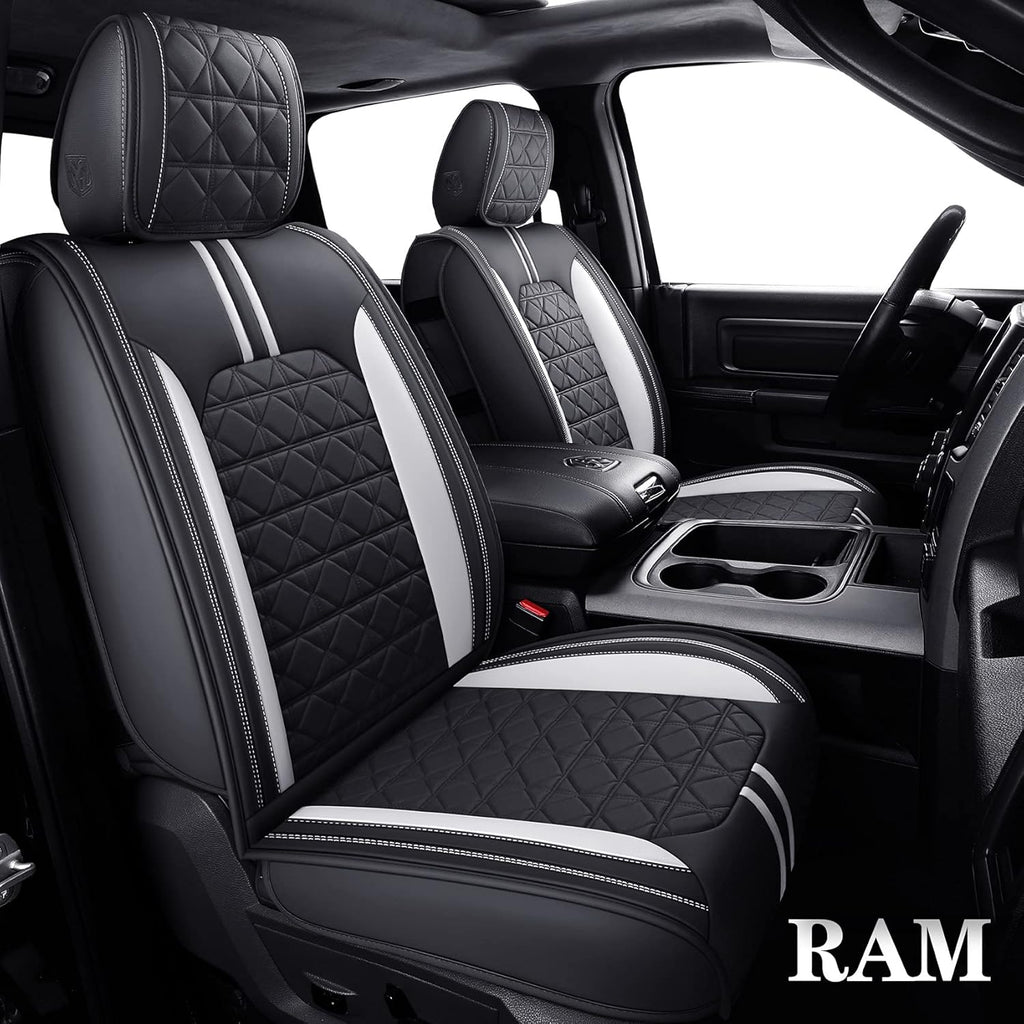 Black-White Waterproof Faux Leather Front Seat Covers P62773