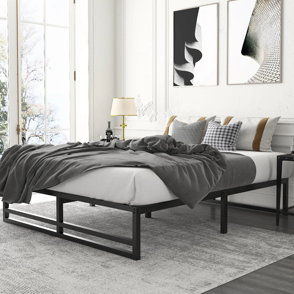 Queen Size Black Metal Platform Bed Frame U7390