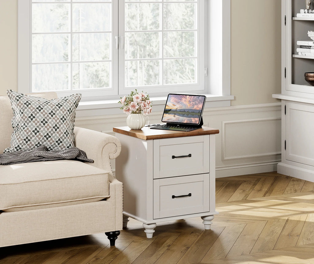 White Oak Set of 2 Wooden Nightstand with 2 Drawers M219616