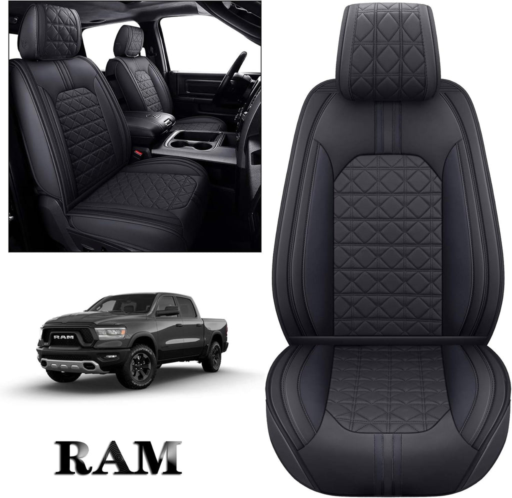 Black-White Waterproof Faux Leather Front Seat Covers P62773