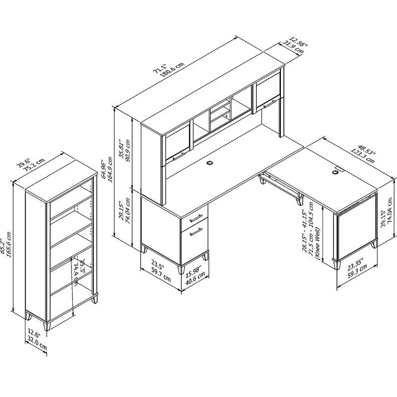 Sit to Stand Desk Set with Bookcase L39459