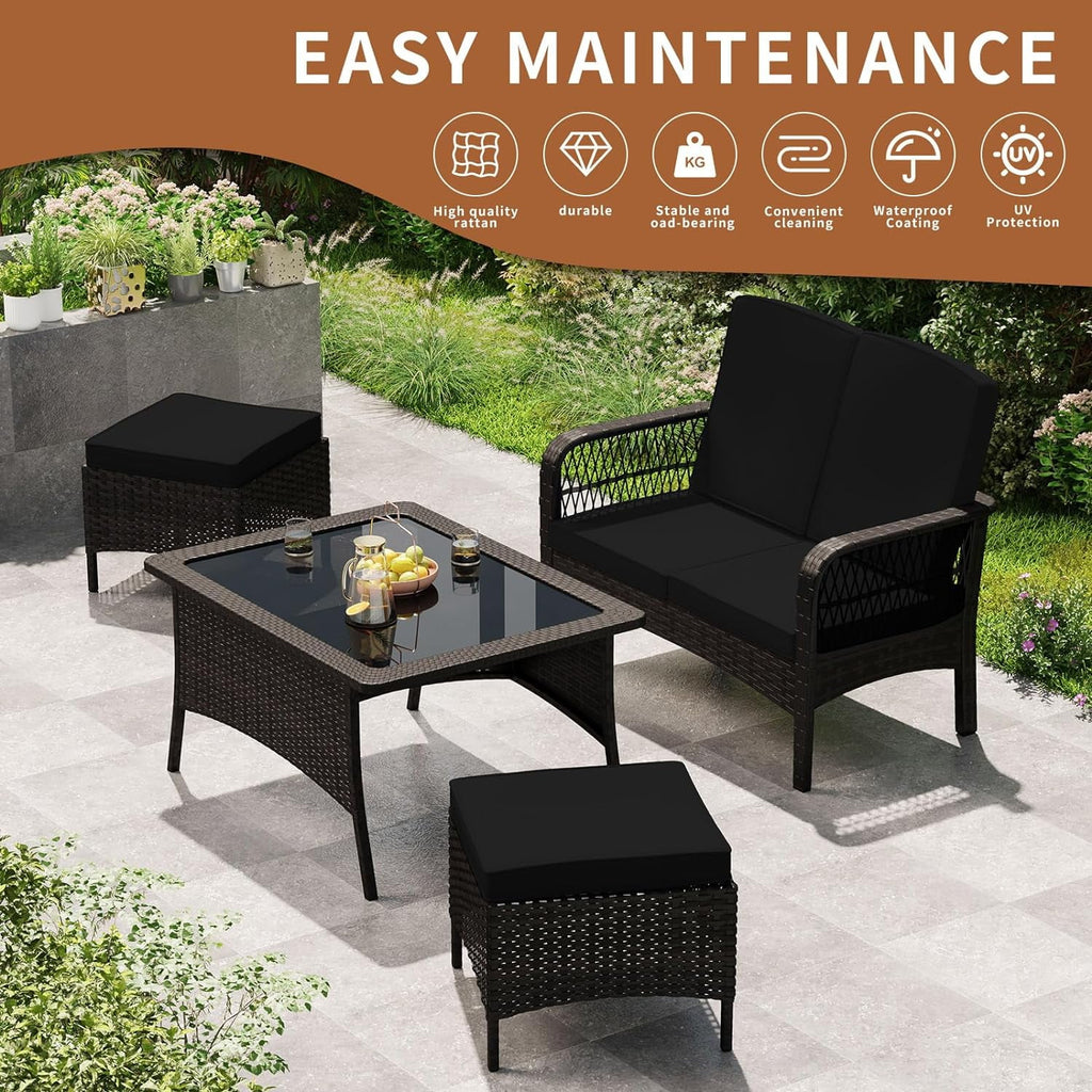 Rattan Wicker Sofa Set with Loveseat and 2 Ottoman G30821