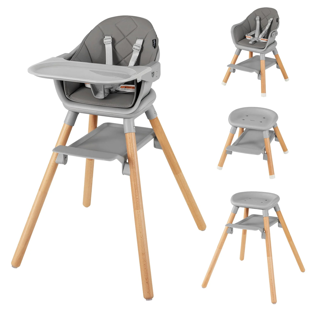 Convertible Wooden Baby Highchair with Removable Tray I6071