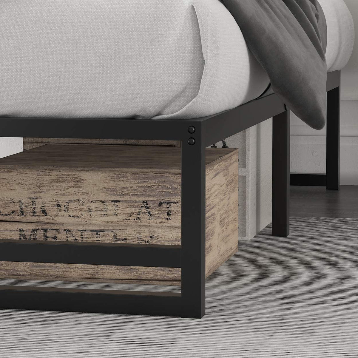 Queen Size Black Metal Platform Bed Frame U7390
