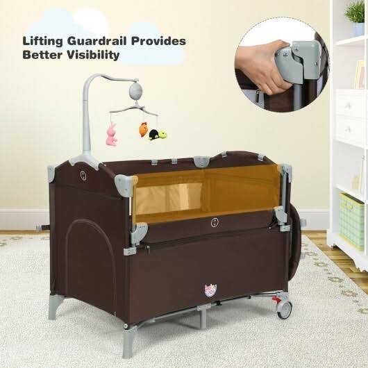 Beige Portable Baby Bassinet Crib Playard with Diaper Changer P1696