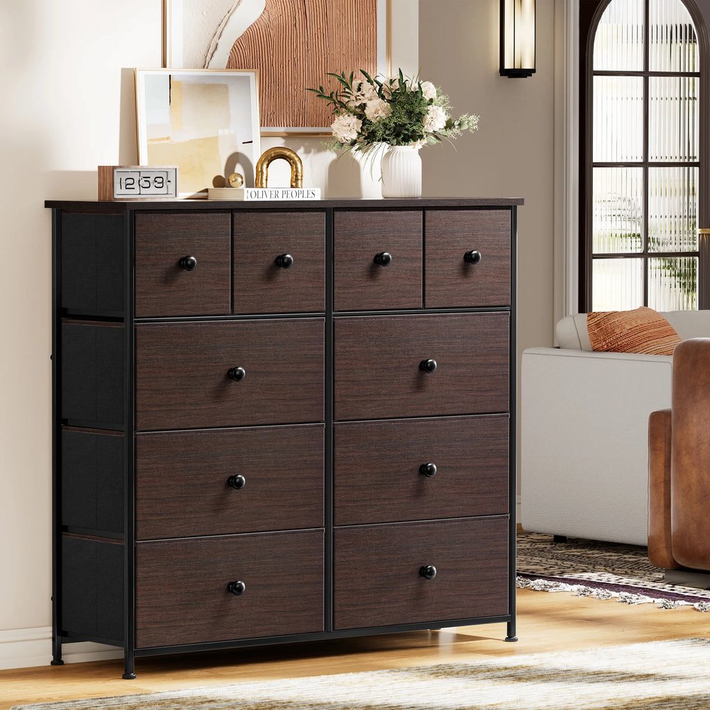 Dark Brown 10 Drawer Fabric Dresser O1971