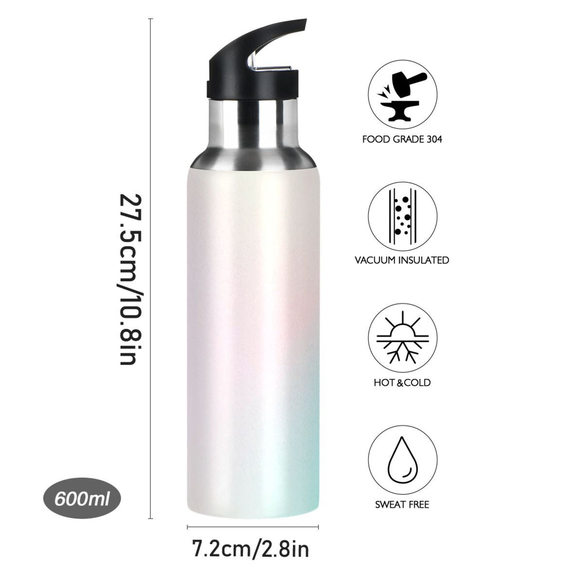 20 OZ Stainless Steel Vacuum Insulated Water Bottle with Straw Lid D975