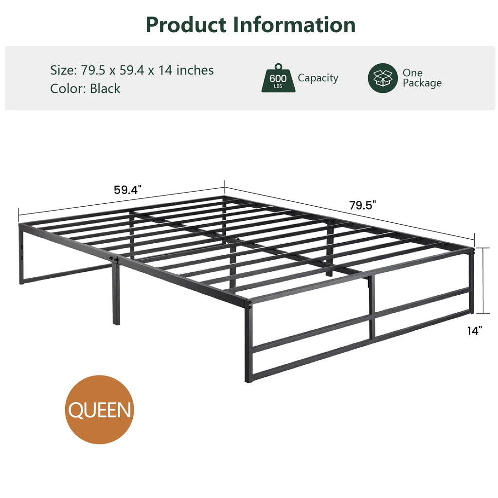 Queen Size Black Metal Platform Bed Frame U7390