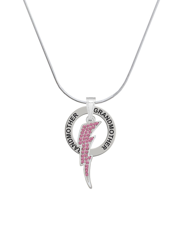 Large Hot Pink Crystal Lightning Bolt Ring Charm Necklace, 18" M9601