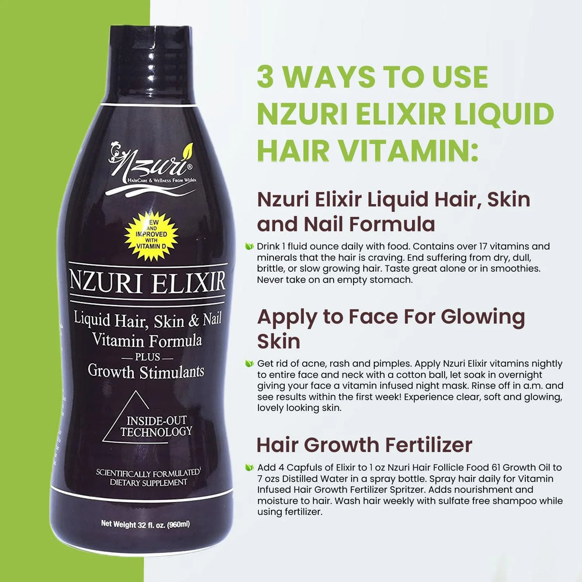 Hair Skin and Nails Vitamins with Biotin, Folate, and Vitamin D, 32 oz W937