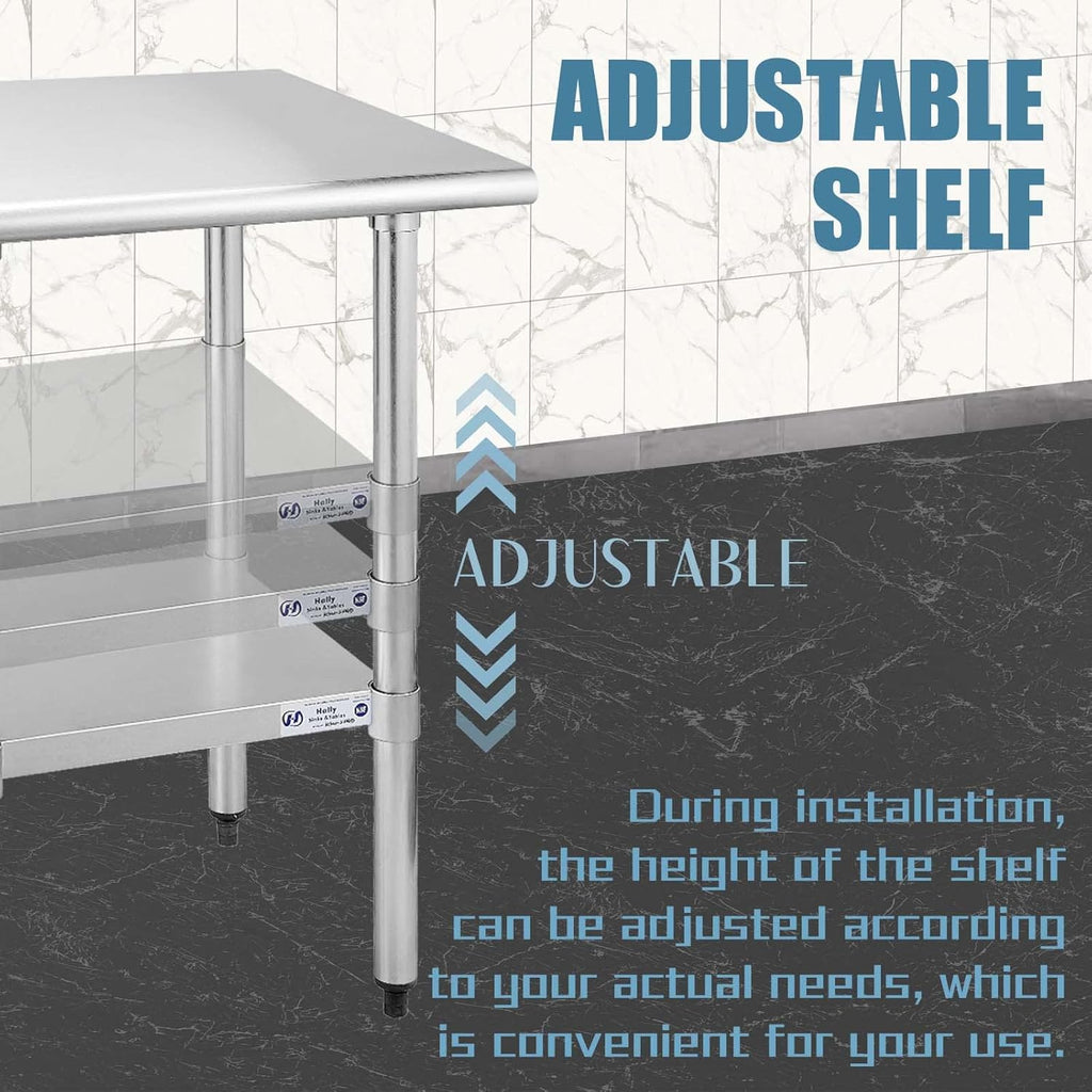 Stainless Steel Commercial Heavy Duty Table with Undershelf and Galvanized Legs L409