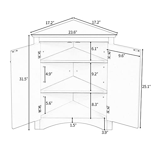 Brown Freestanding Corner Cabinet with 2 Adjustable Shelves and 2 Doors X2117