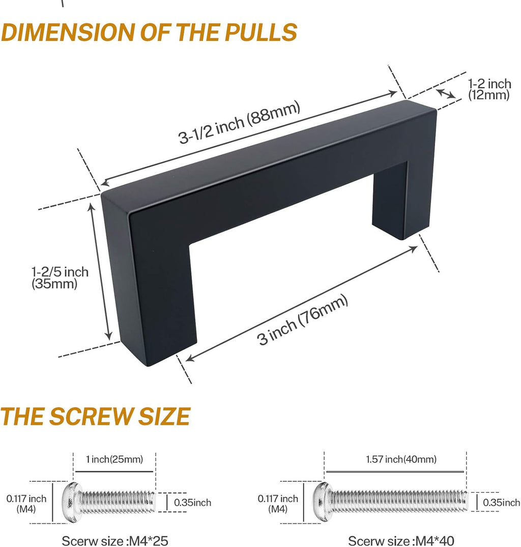 25 Pack 3-3/4 Inch Matte Black Cabinet Pulls V9074