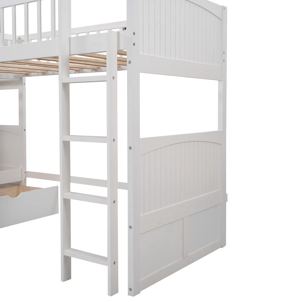 Twin Size L-Shaped Wood Triple Bunk Bed with Drawers F630